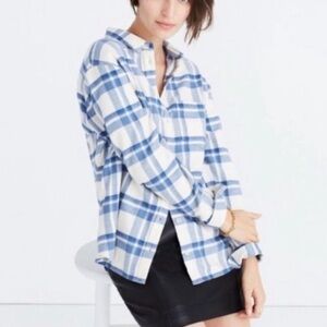 Madewell classic Blue and White Plaid flannel ex boyfriend button down shirt